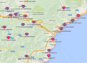 Mappa Sedi AVIS Provincia di Savona